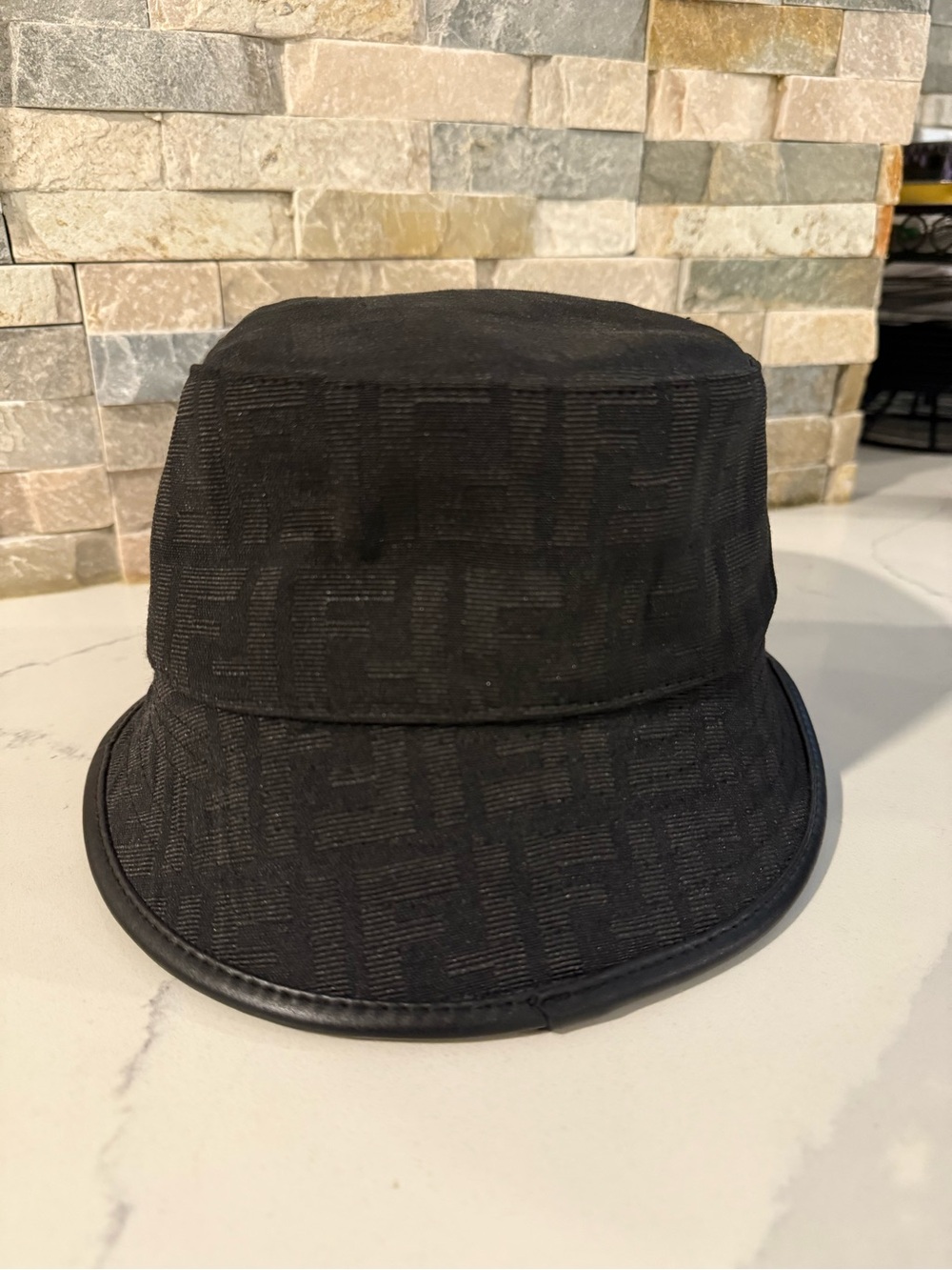 Fendi black and grey Monogram Bucket Hat size 10.5 inch